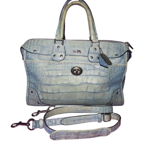 Coach Handbags - SOLD Coach Rhyder Limited Edition rare dusty blue Croc Embossed Denim Leather